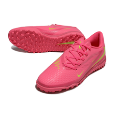 Chuteira Society Nike Phantom 6 Academy TF Rosa e Verde Fluorescente