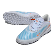 Chuteira Society Nike Phantom 6 Academy TF Branco Azul e Laranja