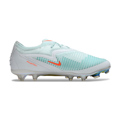 Chuteira Campo FG Nike Phantom 6 Elite Branca, Azul-Clara e Laranja Infantil