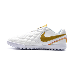 Tiempo 7 Academy White and Golden Turf TF Football Boot