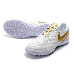Tiempo 7 Academy White and Golden Turf TF Football Boot