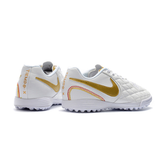 Tiempo 7 Academy White and Golden Turf TF Football Boot
