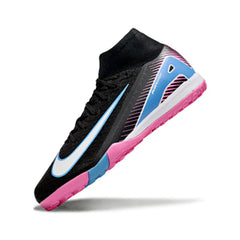 Chuteira Society TF Nike Zoom Mercurial Superfly 10 Elite Preta, Rosa-Clara e Azul Infantil