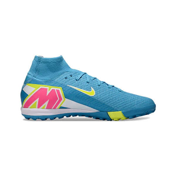 Chuteira Society TF Nike Zoom Mercurial Superfly 10 Elite Azul e Amarela Turf Infantil