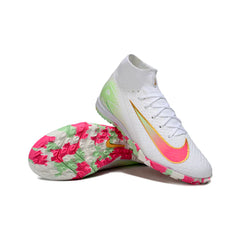 Chuteira Society TF Nike Zoom Mercurial Superfly 10 Elite Infantil Branca, Rosa e Verde