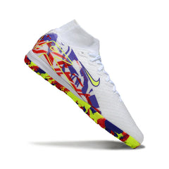 Chuteira Society TF Nike Zoom Mercurial Superfly 10 Elite Infantil Branca e Roxa