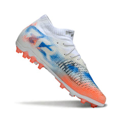 Chuteira Campo Sintético AG Puma Future 8 Branca, Laranja e Azul