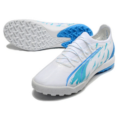 Chuteira Society TF Puma Ultra Ultimate Branca e Azul