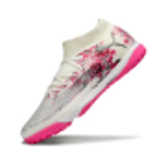 Chuteira Society TF Puma Future 8 Branca e Rosa