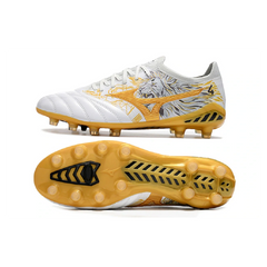 Chuteira Campo FG Mizuno Morelia Neo III Elite Sergio Ramos Branca Dourada and Preta