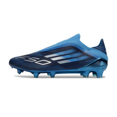Chuteira Campo FG Adidas F50 Elite Sem Cadarço Azul e Preta Infantil