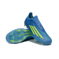 Chuteira Campo FG Adidas F50 Elite Sem Cadarço Azul e Verde Infantil