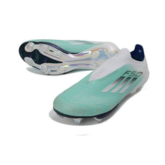 Chuteira Campo FG Adidas F50+ Elite Sem Cadarço Prateada e Branca