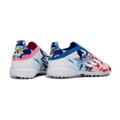 Chuteira Society TF Adidas F50 Elite Sem Cadarço Branca e Rosa, Azul Infantil