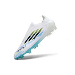 Chuteira Campo FG Adidas F50 Elite Sem Cadarço Branco, Azul e Preto