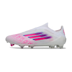 Chuteira Campo FG Adidas F50 Elite Sem Cadarço Branca, Rosa e Roxa