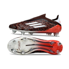 Chuteira Campo Molhado SG Adidas F50 Elite Sem Cadarço Marrom e Vermelha