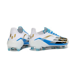 Chuteira Campo FG Adidas F50 Elite Branco, Azul e Dourado