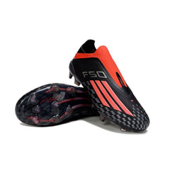 Chuteira Campo FG Adidas F50 Sem Cadarço Elite Preta e Vermelha Infantil