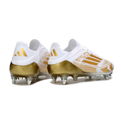 Chuteira Campo Molhado SG Adidas F50 Primeknit Elite Branca e Dourada
