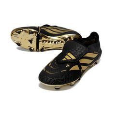 Chuteira Campo FG Adidas Predator 26 Elite Com Língua Preta e Dourada