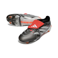 Chuteira Campo FG Adidas Predator 26 Elite Com Língua Cinza, Laranja e Branca