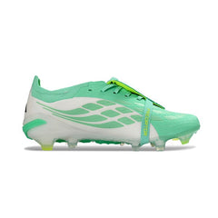Chuteira Campo FG Adidas Predator 26 Elite Com Língua Verde-Clara e Branca Infantil