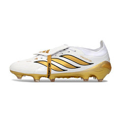 Chuteira Campo FG Adidas Predator 26 Elite Com Língua Branca e Dourada