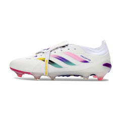 Chuteira Campo FG Adidas Predator 26 Elite Com Língua Branca, Rosa e Roxa
