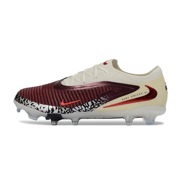 Chuteira Campo FG Nike Phantom 6 Elite Branca e Vermelha-Escura Infantil