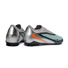 Chuteira Society TF Nike Phantom 6 Pro Preta, Prateada e Azul-Clara