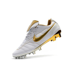 Chuteira Campo FG Nike Tiempo 7 R10 Elite Branca e Dourada