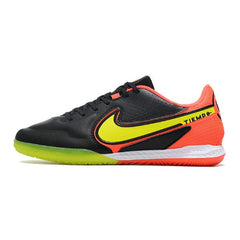 Chuteira Futsal IC Nike Tiempo Legend 9 Elite Preta Laranja e Amarela