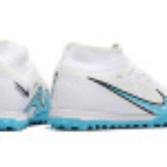 Chuteira Society TF Nike Zoom Mercurial Superfly 9 Academy Branca e Azul