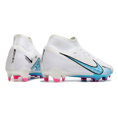 Chuteira Campo FG Nike Zoom Mercurial Superfly 9 Academy Branca, Azul e Rosa