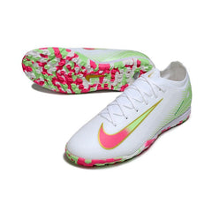 Chuteira Society TF Nike Zoom Mercurial Vapor 16 Elite Branca, Verde e Rosa