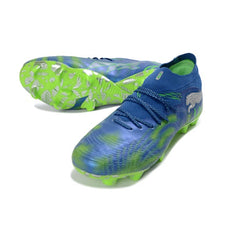 Chuteira Campo FG Puma Future 9 Low Cut Azul e Verde Fluorescente