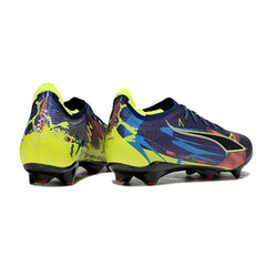 Chuteira Campo FG Puma Ultra 5 Carbon Azul e Verde Fluorescente