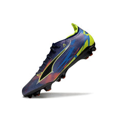 Chuteira Campo FG Puma Ultra 5 Carbon Azul e Verde Fluorescente