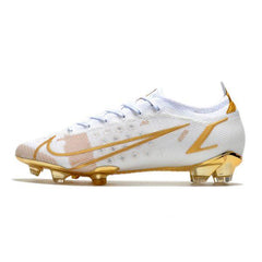 Chuteira Campo Nike Mercurial Vapor 14 Elite FG Branca e Dourada