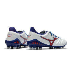 Chuteira Mizuno Morelia Neo III Pro FG Branco, Azul e Vermelho - VN Esportes