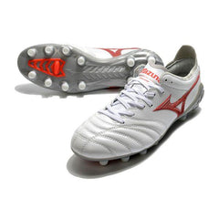 Chuteira Mizuno Morelia Neo III FG Branca e Vermelha - VN Esportes