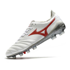 Chuteira Mizuno Morelia Neo III FG Branca e Vermelha - VN Esportes