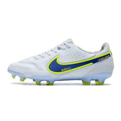 Chuteira Campo Nike Tiempo Legend 9 Elite FG Branca e Azul