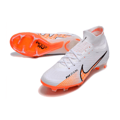 Chuteira Campo Nike Zoom Mercurial Superfly 9 Elite FG Branca e Laranja - VN Esportes