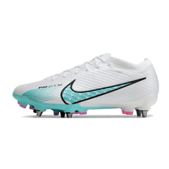 Chuteira Campo Nike Zoom Mercurial Vapor 15 Elite SG Trava Mista Branca, Azul Claro e Rosa