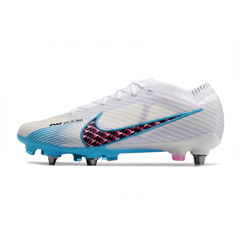 Chuteira Campo Nike Zoom Mercurial Vapor 15 Elite SG Trava Mista Cinza, Azul e Rosa