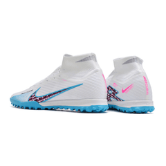 Chuteira Society Nike Zoom Mercurial Superfly 9 Elite TF Branca,Azul e Rosa - VN Esportes