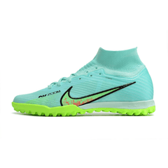 Chuteira Society Nike Zoom Mercurial Superfly 9 Elite TF Verde e Azul Claro