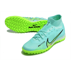 Chuteira Society Nike Zoom Mercurial Superfly 9 Elite TF Verde e Azul Claro - VN Esportes